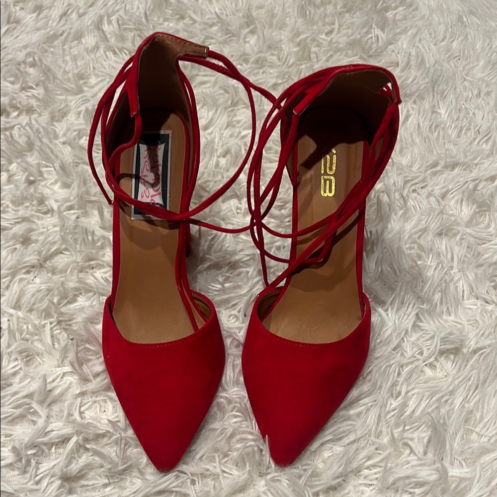 Vibrant Red Stiletto Heels with Lace-Up Design